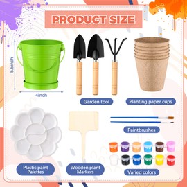 WinnerWhy 6 Set Kids Gardening Paint Kit Girls and Boys Birthday Craft Gifts Include Pot Shovel Rake Trowel Planting Cup Painting Accessories Plant Marker for 5, 6, 7, 8-12 Year Old Girl STEM Activity