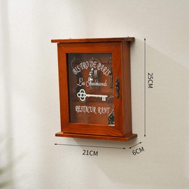 Retro Wall Key Box Floating Decorative Key Cabinet Shelf Wall Mount with Key Hooks and Key Holder (Brown)