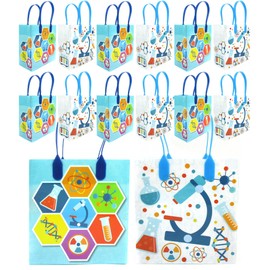 TINYMILLS Science Party Favor Treat Bags - Goody Bags with Handles for Birthday Party, Science Fair, Pack of 12