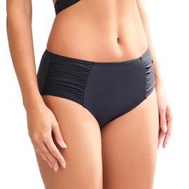 COCOPEAR Full Coverage Bikini Bottoms for Women Mid Rise Bathing Suit Bottoms for Women Ruched Tummy Control Swim Bottoms, Black, 3X-Large