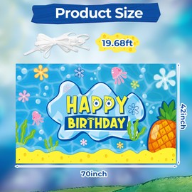 GaofanWai Ocean Pineapple Birthday Banner Backdrop - XtraLarge Happy Birthday Party Backdrop with Jellyfish Seaweed Print for Kids, Blue Vibrant Undersea Photo Background, Summer Party Decor Supplies