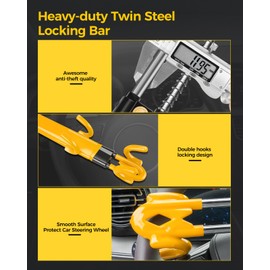 KYX Steering Wheel Lock Anti Theft Device for Car - Double Hooks & Heavy Duty Car Security Lock with Adjustable Locking and 2 Keys - SUV Truck Van Auto (Yellow)