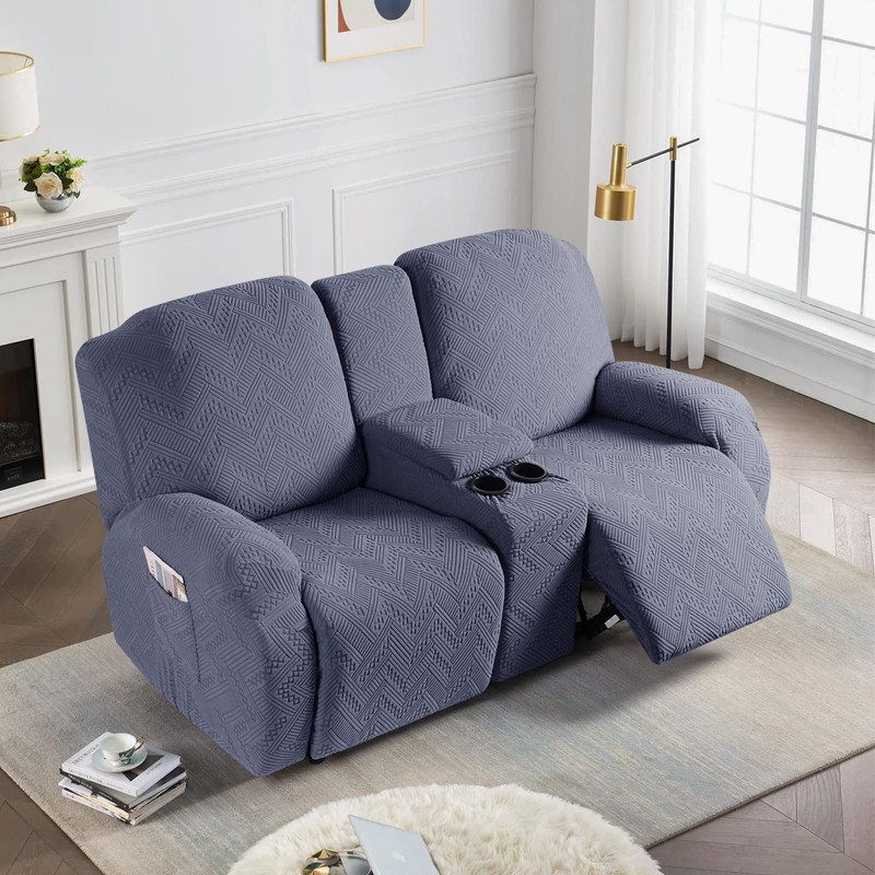 Ruaozz Stretch Loveseat Recliner Covers with Console 4-Pieces Recliner Sofa