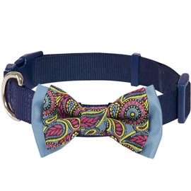 Blueberry Pet 4 Patterns Paisley Print Handmade Detachable Bow Tie Adjustable Dog Collar in Navy Blue, Small, Neck 12"-16"