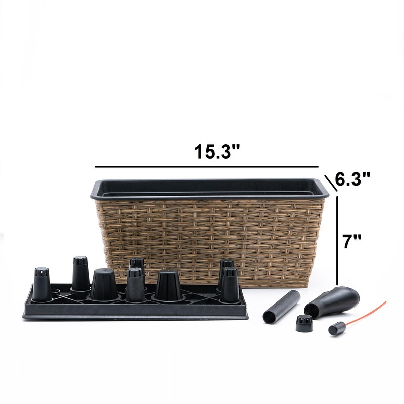 ROCKRAIN 2-Pack Self-Watering Wicker Planters: Rustic Hand-Woven Rectangular Pots -