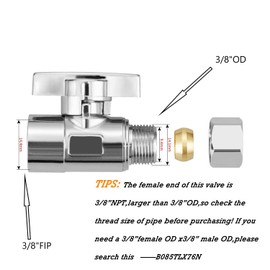 Minimprover 2 Pack Premium Brass Chrome plated 3/8" FIP Female Thread x 3/8 Inch OD Compression Quarter Turn Straight Water Angle Stop Valve Shut Off