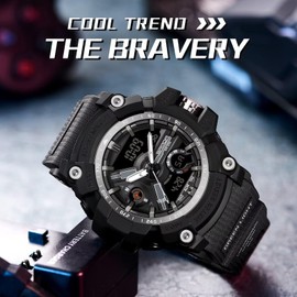 findtime Military Watch Men's Digital Military Watch Tactical Outdoor Sports Boys Men Watch Blue Green Black Digital Watch Chronograph Men's 5 ATM Waterproof Stopwatch Alarm Clock Sports Watch, black,