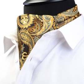 GUSLESON Men's Gold Cravat Self Tie Paisley Jacquard Woven Floral Luxury Ascot (0602-05)