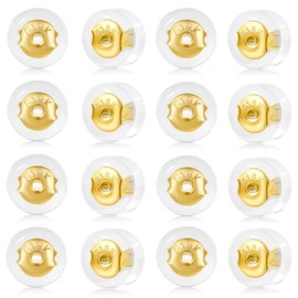 18K Gold Earring Backs for Studs, 16Pcs Comfortable Silicone Earring Backs for Droopy Ears, Locking Secure Hypoallergenic Earring Backs Replacements for Adults Kids