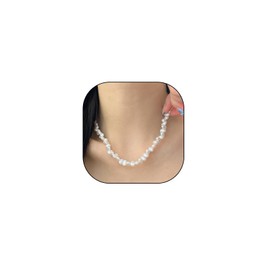 Minimalist Baroque Pearl Choker Necklace for Women Irregular White Pearl Beaded Adjustable Gold Chain Necklace Vintage Bride Bridesmaid Jewelry Gifts, Large, Faux Pearl, No Gemstone