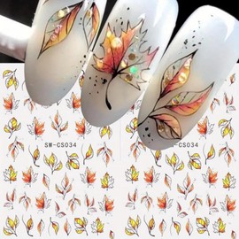 Fall Nail Stickers Maple Leaves Nail Art Stickers Decals 3D Self Adhesive Nail Decals Fallen Leaves Designs Nail Art Supplies Autumn Leaf Nail Stickers for Women DIY Manicure Decoration 4 Sheets