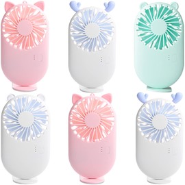 Aeergured 6 Pack Handheld Mini USB Fan, Portable Pocket Fan with Holder Small Desk Fan, USB Rechargeable Personal Fan, 3 Speed Battery Operated Eyelash Fan for Women Men Kids Outdoor Office