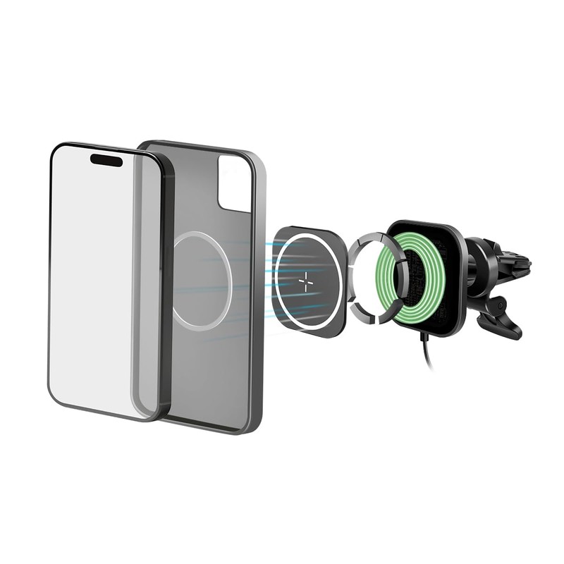 LogiLink PA0329 - Magnetische, Kfz-Smartphonehalterung mit kabellosem High-Speed-Laden, mit Überspannungsschutz