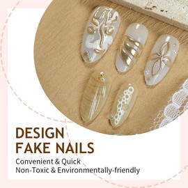 30Pcs Ocean Press on Nails Medium Almond Fake Nails Beach False Nails with Starfish Shell Jellyfish Design Glossy Acrylic Full Cover Flower Pearl Glue on Nails Reusable Stick on Nail for Women