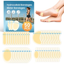 50Pcs Hydrocolloid Blister Plasters, Blister Plasters for Feet, Waterproof Heel & Toe Pads with Cushion Protection, 4 Shape Variety Pack for Blister Prevention