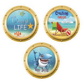 Cruise Ship Door Decoration 3 Piece Porthole Bundle Magnet Funny & Fun Party Decor - Decorative Magnetic Favors For Fridge, Locker, Whiteboard - Ships Stateroom on Carnival Royal Caribbean