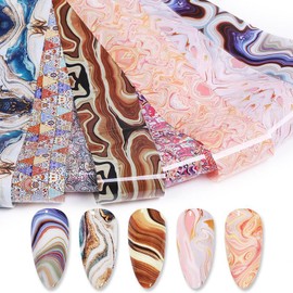 KAAGEE 10 Rolls Retro Nail Foil Holographic Nail Foils Paper Marble Mandala Nail Transfer Foil Nail Decals Iridescent Nail Stickers Design 3D Nail Decorations for DIY Craft, 2# Boho&marbe Style