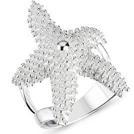 Vinani 2RST Starfish Design Sandblasted Shiny Solid 925 Sterling Silver Ring, Sterling Silver, No Gemstone