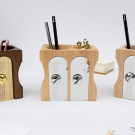 Suck UK Wooden Pencil Sharpener - Large Pen Holder Desk Organizer - Pen Pot & Office Accessory - Table Top Tidy & Desk Decor for Home or School - Novelty Stationery Gift for Teacher or Student -Double