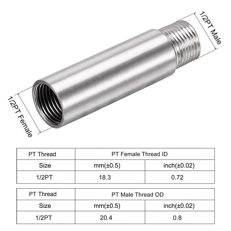 uxcell Shower Head Extension Arm Stainless Steel 1/2PT Male to