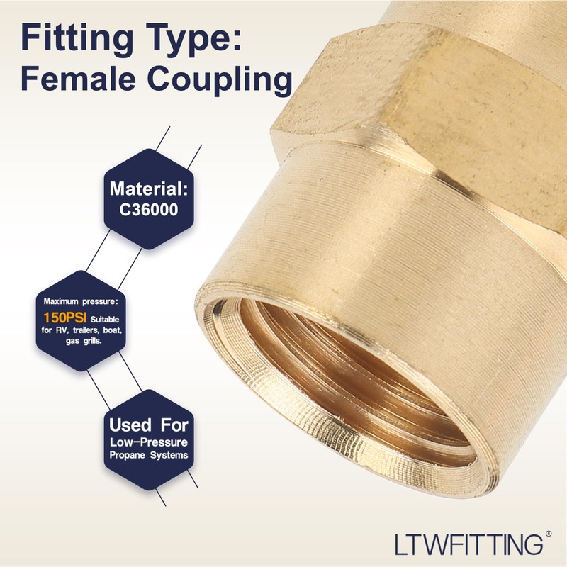 LTWFITTING Brass BSP Pipe Fitting 1/4-Inch Female BSPP Coupling Water