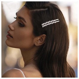 Inilbran Boho Pearl Wedding Hair Clip Vintage Crystal Pearl Hair Clip Rhinestone Pearl Hair Clip Hair Pin Decorative Hair Pins Pearl Head Clip Gold Bridal Hair Accessories for Women Pack of 2