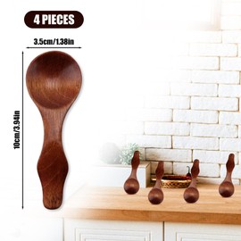 4stk Kleine Holzlöffel, 10cm Phoebe-Holz Mini-Gewürzlöffel Braun Winzige Löffel für Gewürze Runde Holzsuppenlöffel für Salz Zucker Honig Saucen Dips Senf Gewürze Kochen