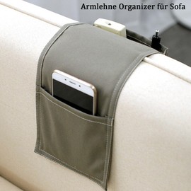 thirei Armlehne Organizer für Sofa, Couch Sessel Bett Storage Tasche, zur Aufbewahrung von Fernbedienungen, Handys und Stiften, Grau
