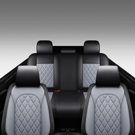 LINGVIDO Gray Waterproof Leather Car Seat Covers, Universal Fit Leather Protector for Cars, SUVs and Trucks(Black & Gray, Full Set)