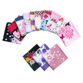 CoCoUSM Ladies Retro Style Vintage Floral Print Cotton Handkerchiefs 3PCS