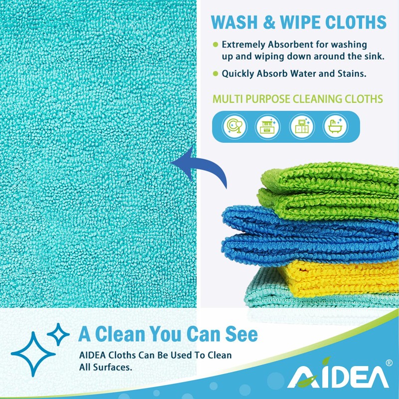 AIDEA Microfiber Cleaning Cloth, 100PK, Soft Absorbent Rags, Microfiber Towels