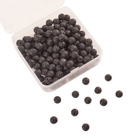 UR URLIFEHALL 200 Pcs 8mm Natural Stone Beads Lava Rock Beads Round Loose Beading Gemstone Beads for DIY Earrings Jewellery Making