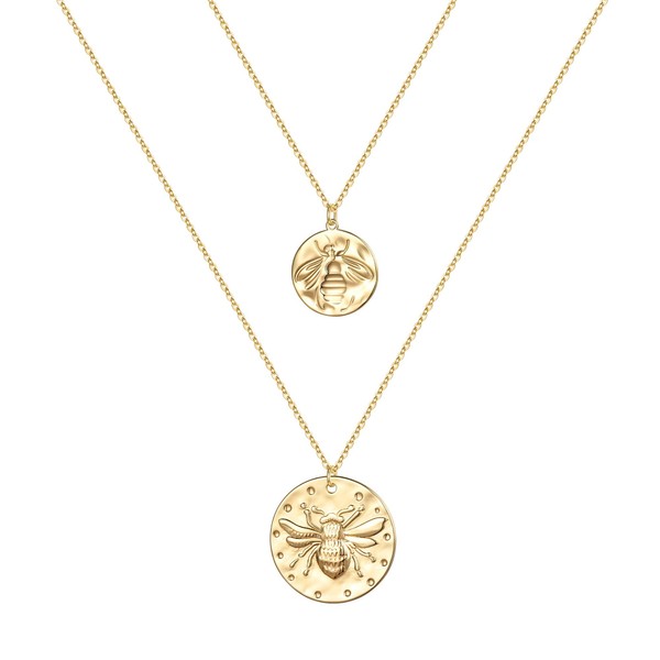 Turandoss Gold Bee Layered Necklaces for Women - 14K Gold