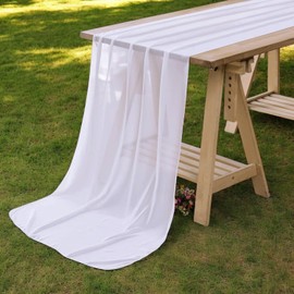 VDS - 1 PC | White 14ft Sheer Chiffon Table Runner 27x170 Inches Centerpiece Cloth Gauze for Wedding Bridal Shower Birthday Graduation Engagement Ceremony Event Party Banquet Table Decoration