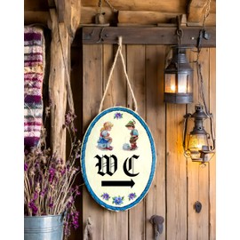 Kaltner Präsente Gift Idea Wooden Gift Item Decorative Door Sign in Antique Design Toilet Motif Right (18 x 13 cm)