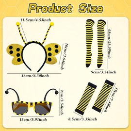 Bee Costume - Four Piece Set with Bee Costume for Adults and Young People - Fingerless Gloves, Bee Accessories, Bee Sunglasses and Leg Socks