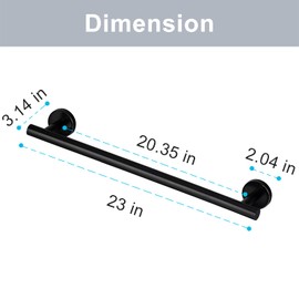 Black Towel Bar 304 Stainless Steel Thicken, Matte Towel Rack for Bathroom Hand Towel Holder Matte Black Wall Mounted, 23 Inch