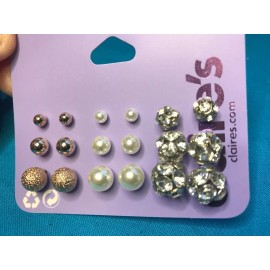 Claire’s Nine Pairs Claire's Gold Faux Pearl Rhinestone Disco Ball Graduating Earrings
