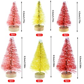 Yookat 51Pcs Mini Pine Trees Artificial Mini Trees with Wood Base Sisal Trees Bottle Brush Trees Assorted Color and Deer Boxes Winter Snow Ornaments for Christmas Decoration