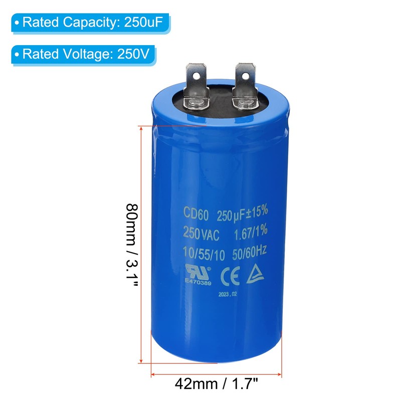 PATIKIL CD60 Run Capacitor 250uF/MFD 250VAC 15% Tolerance 50/60Hz Motor