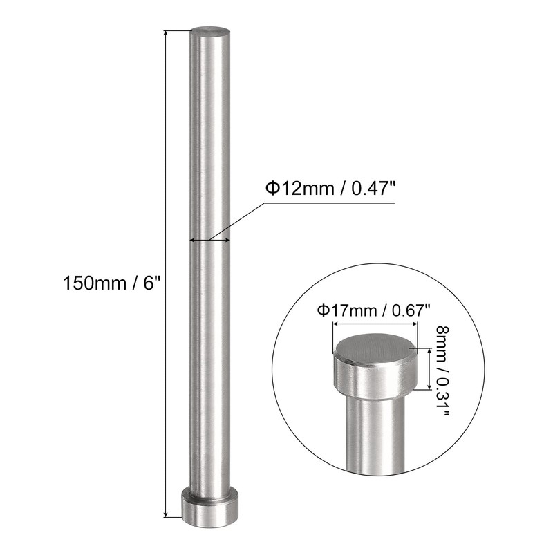 sourcing map Straight Ejector Pins, 12mm (15/32") Dia. 65Mn Steel