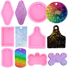 RFGHAC Dog Tag Resin Keychain Molds Diamond Silicone Keychain Mold Rectangle Cow Tag Epoxy Resin Casting Mold Dog Bone Silicone Mold for Jewelry Making Pendant Pet Tag Crafts Set of 6
