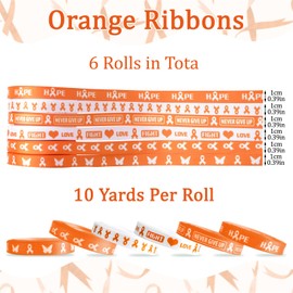 WANDIC 6 Pcs Orange Ribbons,Polyester Ribbons Leukemia Lymphoma Awareness Ribbons for Public Event Advocacy
