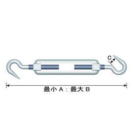 DAIDOHANT 10101902 Stainless Steel Turnbuckle Double Hook [M6] (A) 5.2 x (B) 7.6 x (C) 0.4 inches (9 mm) [SUS304] (1 piece)
