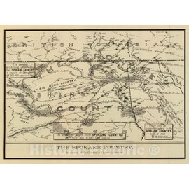 Historic Map : State Atlas Map, Spokane Country. 1909 - Vintage Wall Art - 44in x 33in