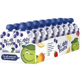 Buddy Fruits Snacks To Go Blueberry Unsweetened Applesauce 3.2oz Pouch (18pk) Gluten-Nut-Dairy-Preservatives-BPA Free, Non GMO, Kosher