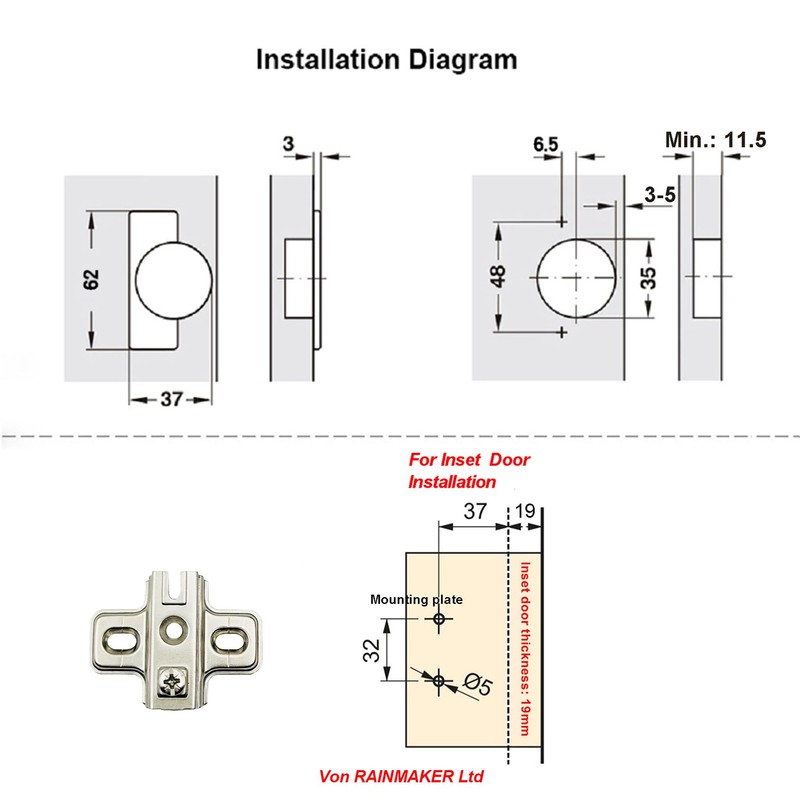 LOOTICH 105 Degree Inset Hinges 35 mm for Kitchen Cabinet