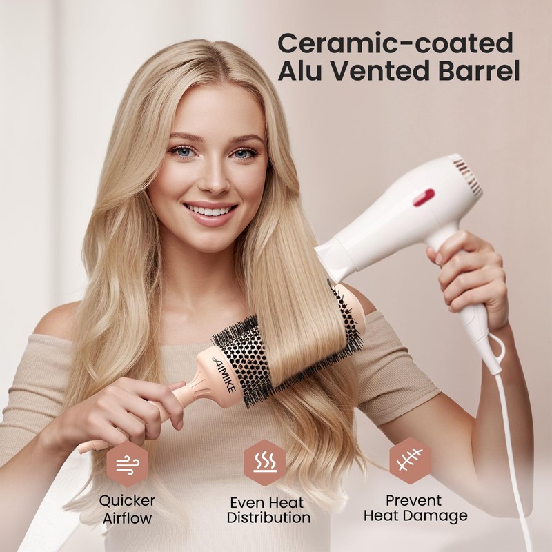 AIMIKE Round Brush for Blow Out, Extra Long Round Hair