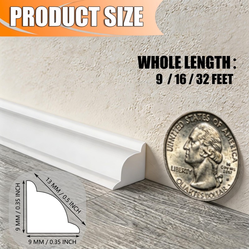 Peel and Stick Wall Molding Trim, 1/2 in x 9.84