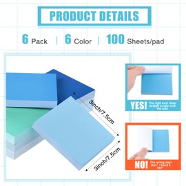 Sticky Notes 3 x 3 Inch Coastal Colors Self Stick Pads Blue Color Notepads Easy to Post for Home, Office, Notebook,100 Sheets/pad(6 Packs)